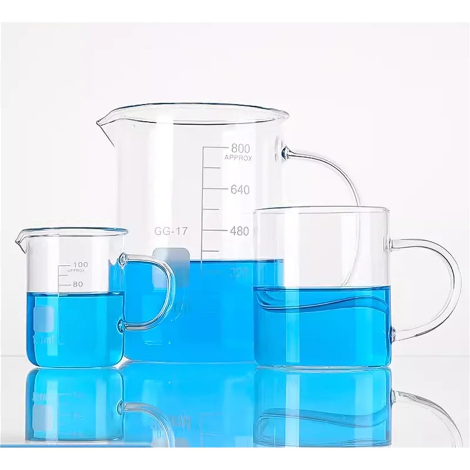 Vaso de precipitados de vidrio con asa y escala. Equipo experimental.(400ml)