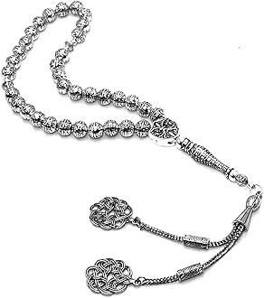 ALBATROSART -Antique Silver Plated Collection- (33 Beads) Worry Beads-Prayer Beads-Tesbih-Tasbih-Tasbeeh-Misbaha-Masbaha-Subha-Sebha-Sibha-Rosary (Antique Silver Plated 7 mm-33 Beads)