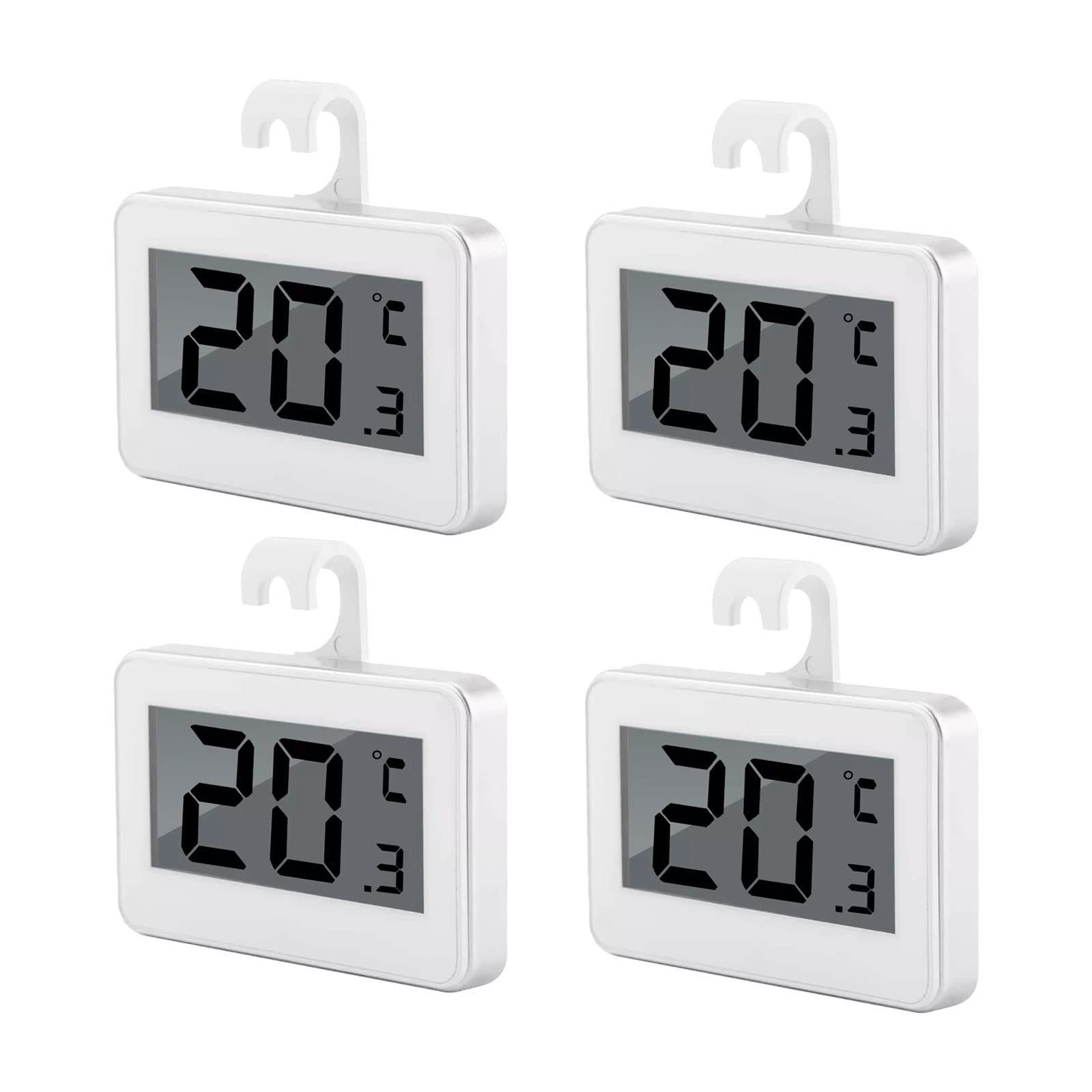 CDIYTOOL Digital Refrigerator Thermometer, 4 Pack Digital Fridge Freezer Room Thermometer Temperature Monitor with Hook & Large LCD Display for for Home, Restaurants, Bars