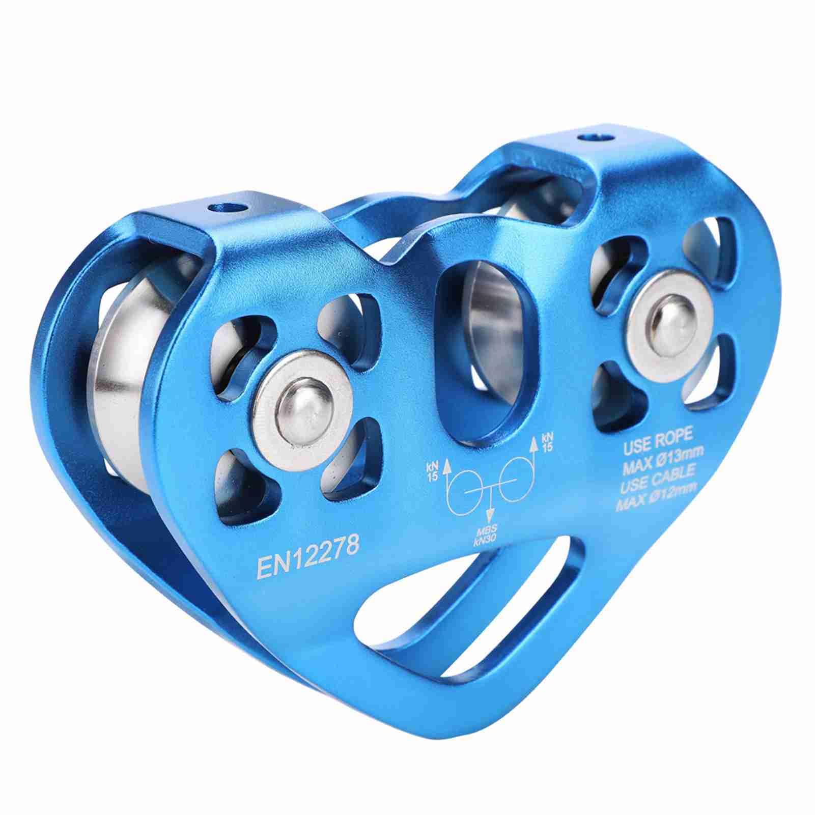 Pissente Poulie de Chariot Double, 30KN en Aluminium Tyrolienne Escalade Alpinisme Sauvetage Levage Poulie Tandem Double Poulie Tyrolienne Chariot à Câble de Sauvetage pour l'escalade