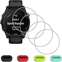 Eirltiy 4 Pièces Verre Trempé Protection Ecran pour Garmin Forerunner 255/255 Music 46mm + 4 Pcs Bouchons Anti-poussière Silicone, Vitre Trempe Dureté 9H Anti-rayures Protecteur Écran Ultra Mince