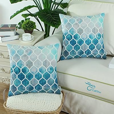 CaliTime Throw Pillow Covers Pack of 2 Cozy Colorful Geometric Trellis Chain Accents Manual Hand Painted Cushion Cases… 61te0TuN7sL. SS400