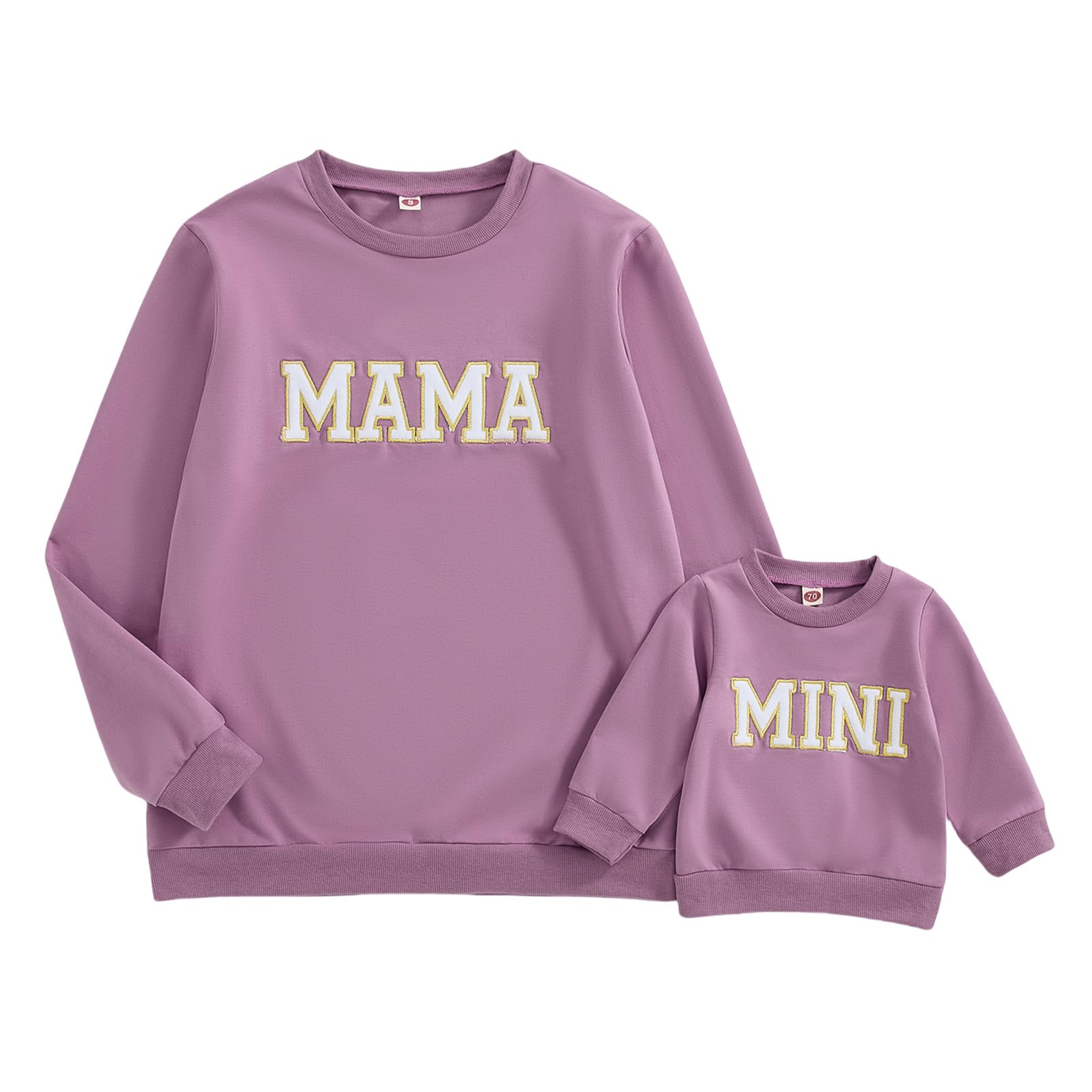 Mommy and Me Matching Outfits Mama and Mini Long Sleeve Crewneck Sweatshirt Halloween Mother Baby Matching Clothes(Women,Purple,Medium)