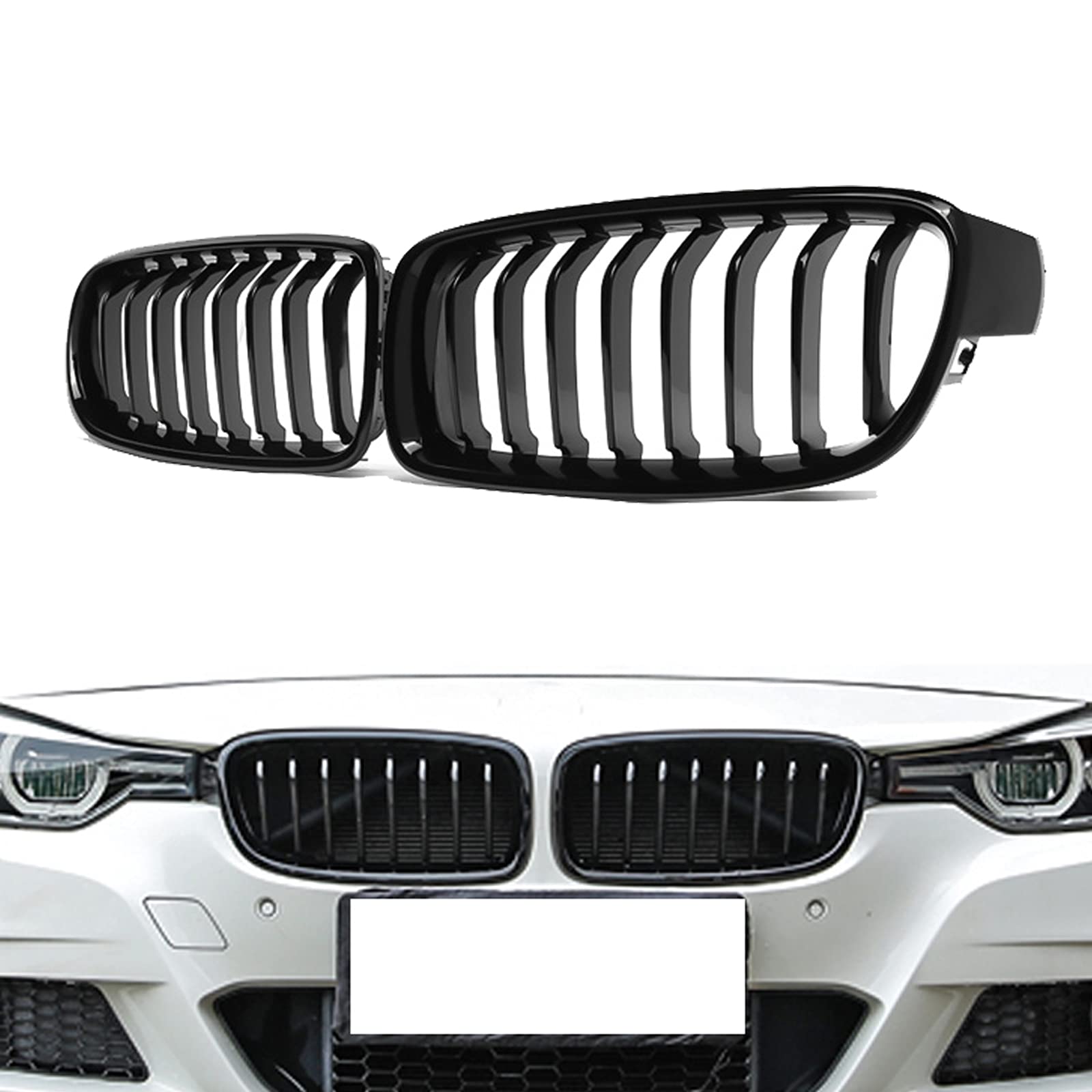 MAGICKIT Replacement for Front Kidney Bumper Grille Grill B-M-W 3-Series F30 Sedan 2012-2017,F31 Touring 2012-2017,Car Front & Radiator Grilles 318d 320d 320i 328i 335i,Gloss Black