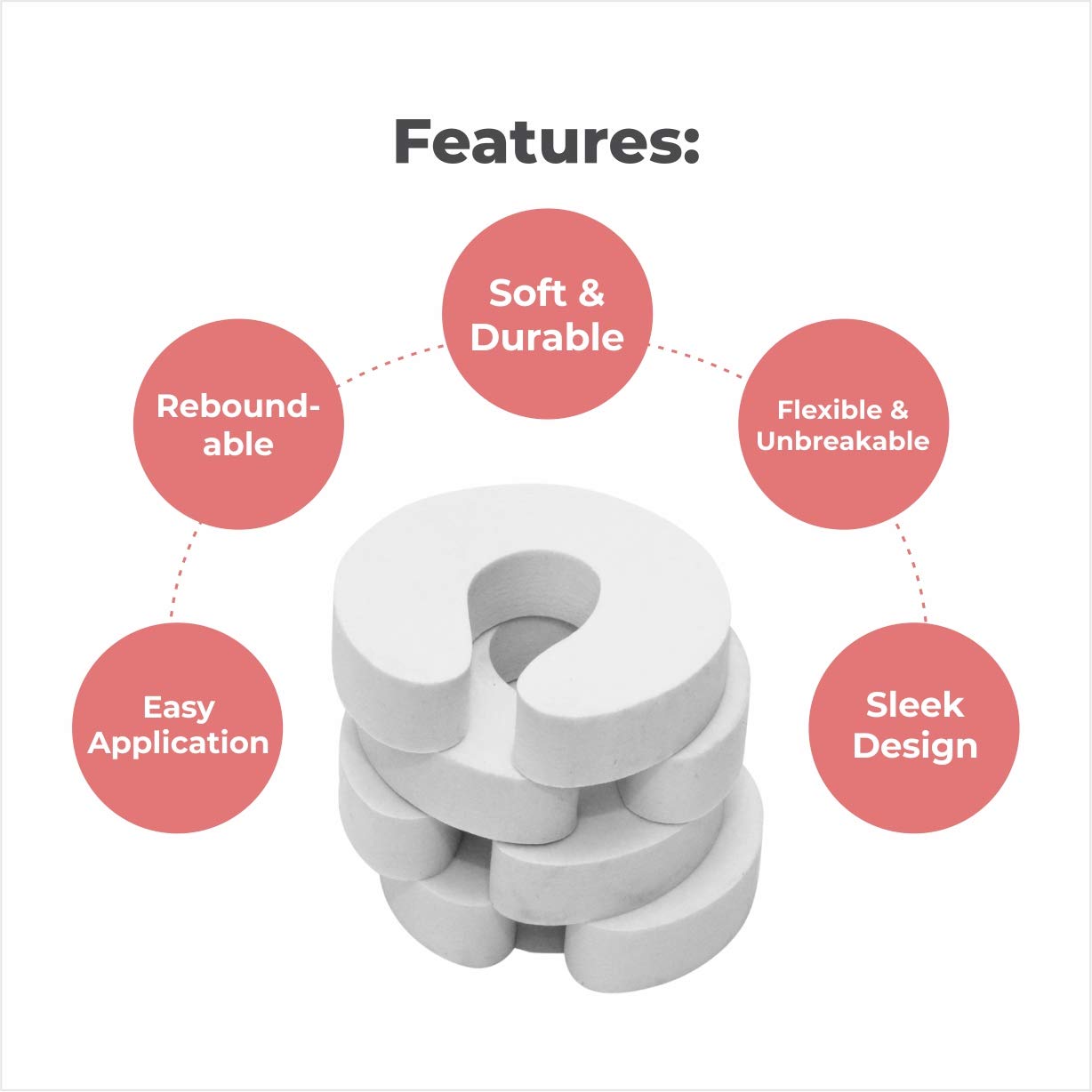 BabySafeHouse 4Pcs Finger Pinch Door Guard for Baby Safety, White C Shape 2