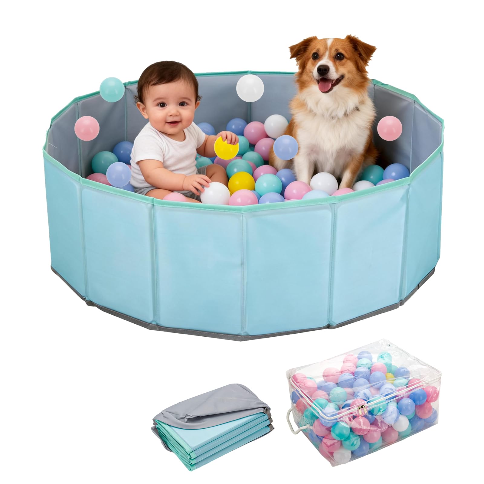 Photo 1 of Dog Ball Pit with Balls Included, 31.5 Inch Foldable Dog Ball Pool for Small Dogs, with Bright Colors 100 Balls, Easy to Clean and Storage, Round Play Pits for Dogs Indoor and Outdoor Activities