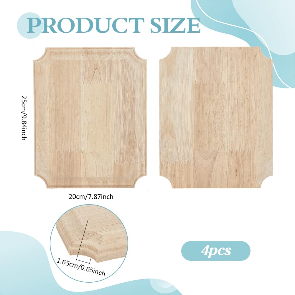 FINGERINSPIRE 4 placas rectangulares de madera sin acabar, placa de madera natural, 25 x 20 x 1,65 cm, placa decorativa de madera de Burlywood para joyería, pedestal, letreros en blanco para