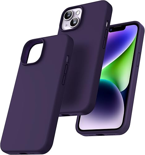 TOCOL Funda 5 en 1 para iPhone 14, con 2 protectores de pantalla + 2 protectores de lente de cámara, funda delgada de silicona líquida para teléfono