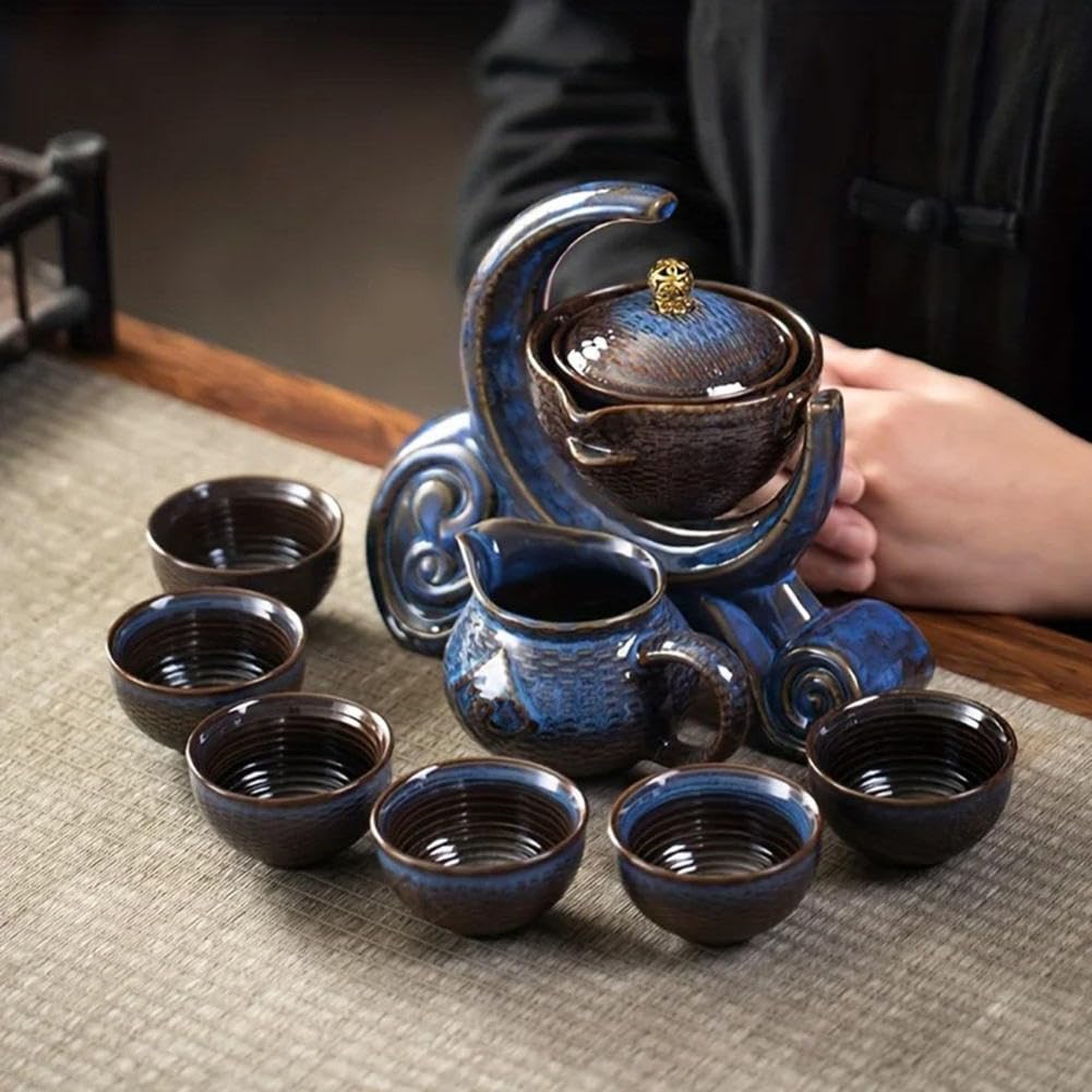 6-filiżankowy ceramiczny obrotowy zestaw do herbaty Kungfu, zaparzacz do herbaty liściastej, zaparzacz do herbaty liściastej, szklany czajniczek, zestawy do herbaty dla dorosłych, zaparzacz do herba