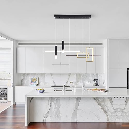 Miniatura 3 de GEADI Iluminación colgante moderna, lámpara LED regulable negra con control remoto, luz colgante de onda lineal, lámpara colgante ajustable para