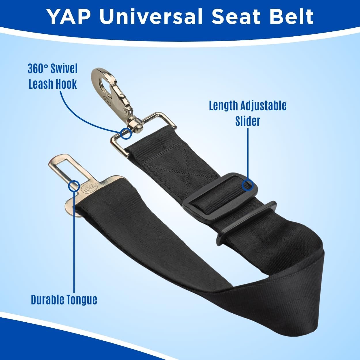 YAP Universal Pet Seat Belt® – Retractable Dog Car Harness Seat Belt, Adjustable Dog Car Seat Belt with Heavy Duty Swivel & Steel Clip Hook (Small-Medium)