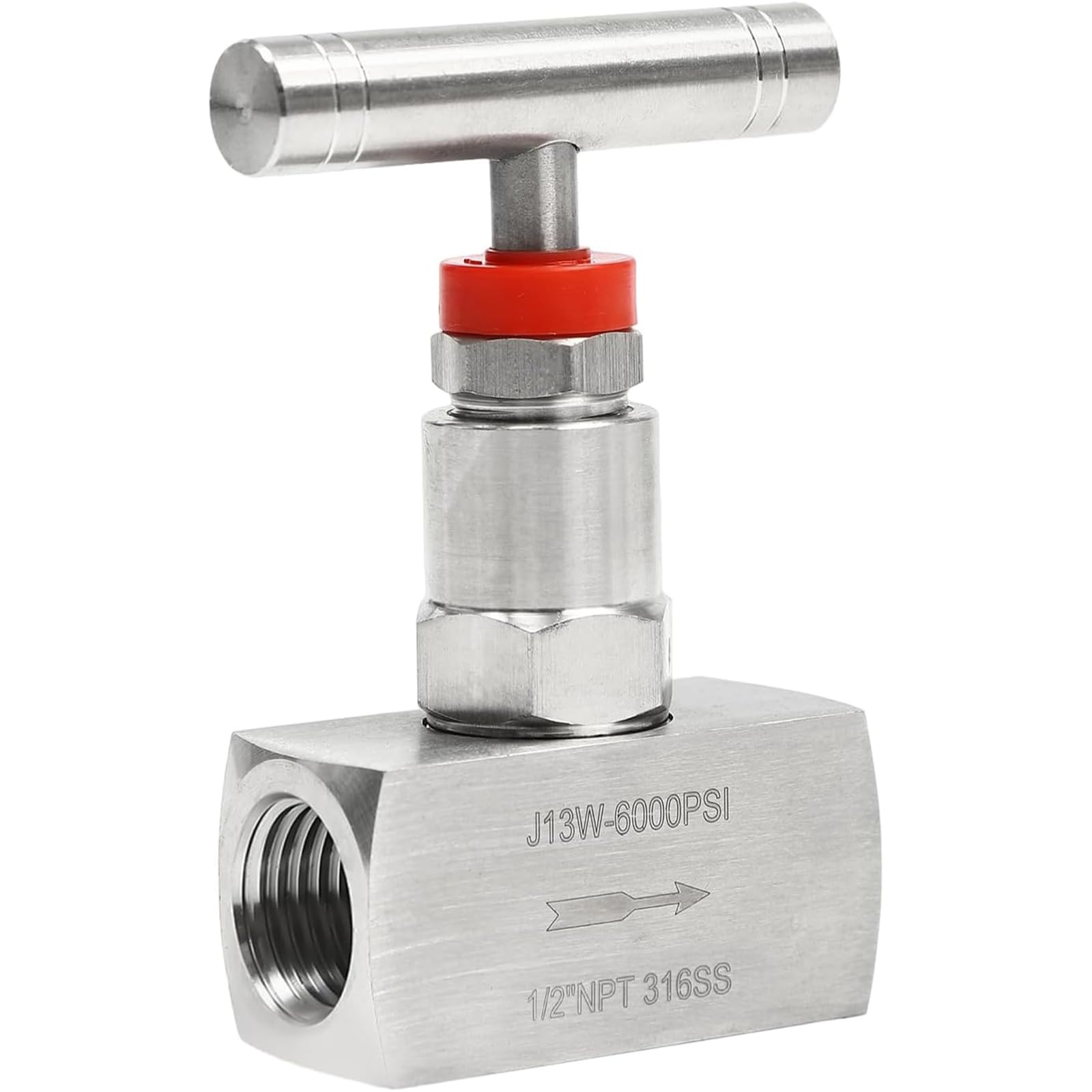 Válvula de aguja recta de acero inoxidable 316, 2 puertos, conexión hembra NPT, control de flujo hidráulico industrial de 6000 PSI para transmisión de agua, gas, aceite