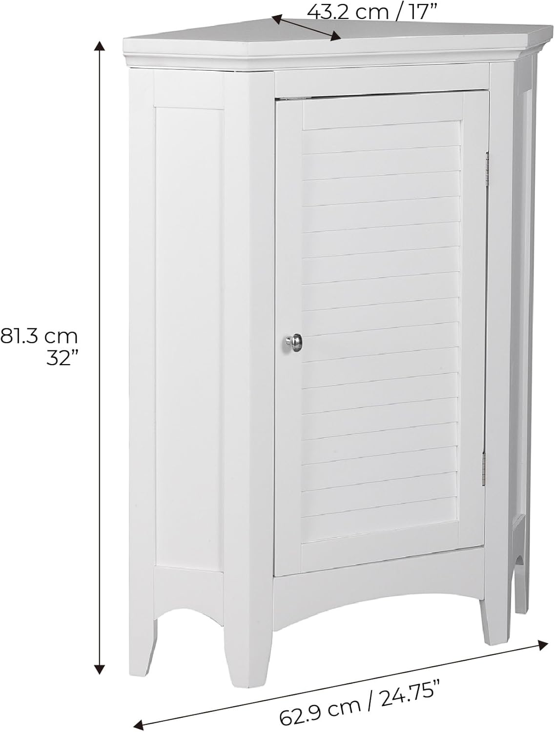 Teamson Home Glancy Wooden Freestanding Corner Floor Cabinet with Faux Louvered Door, White