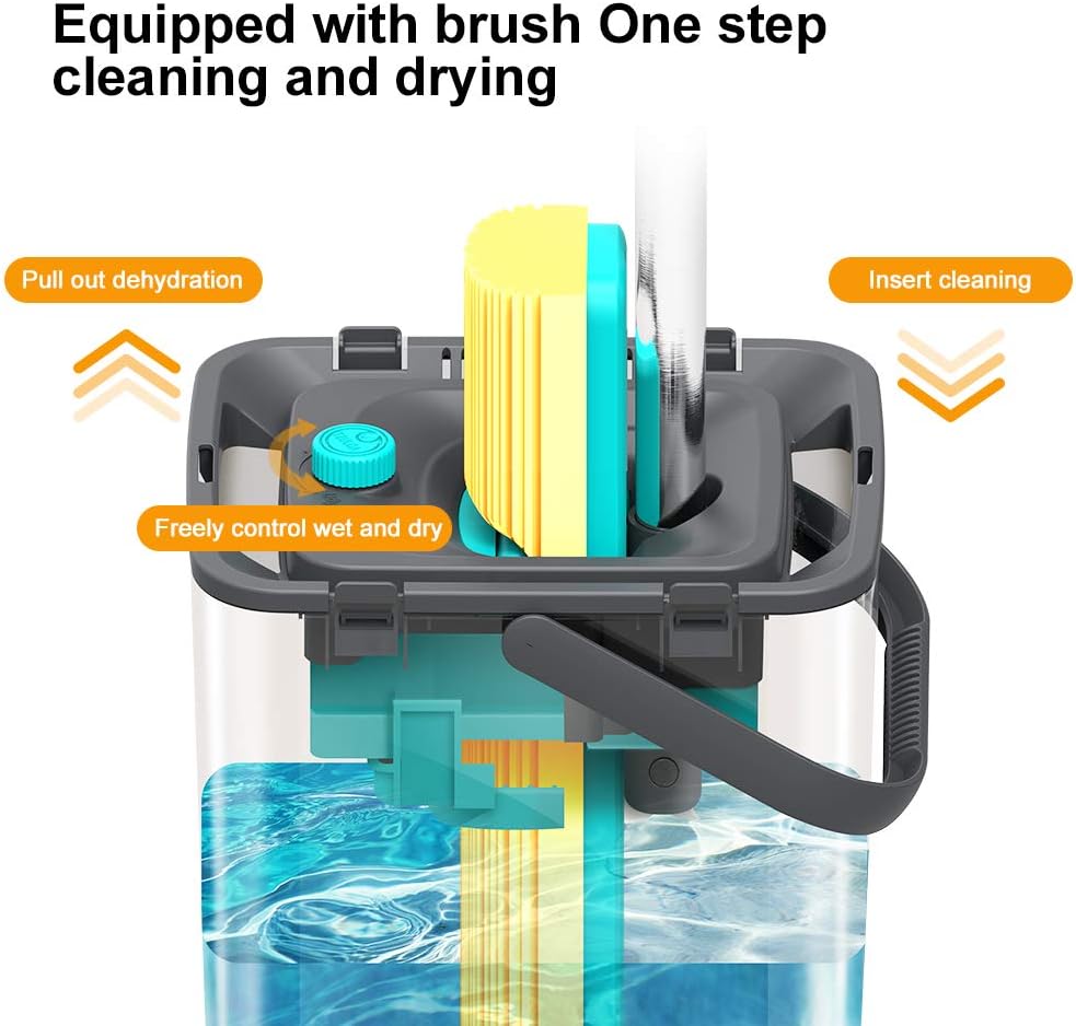 Sponge Mop, LEARJA Duarable Upgrade Squeeze Mop and Bucket with Wringer, Premium PVA Mop Hands-Free Washing, Professional Mops Floor Cleaning for Hardwood Laminate(1 Red Bucket + 1 Yellow Mop Head) : Health & Household