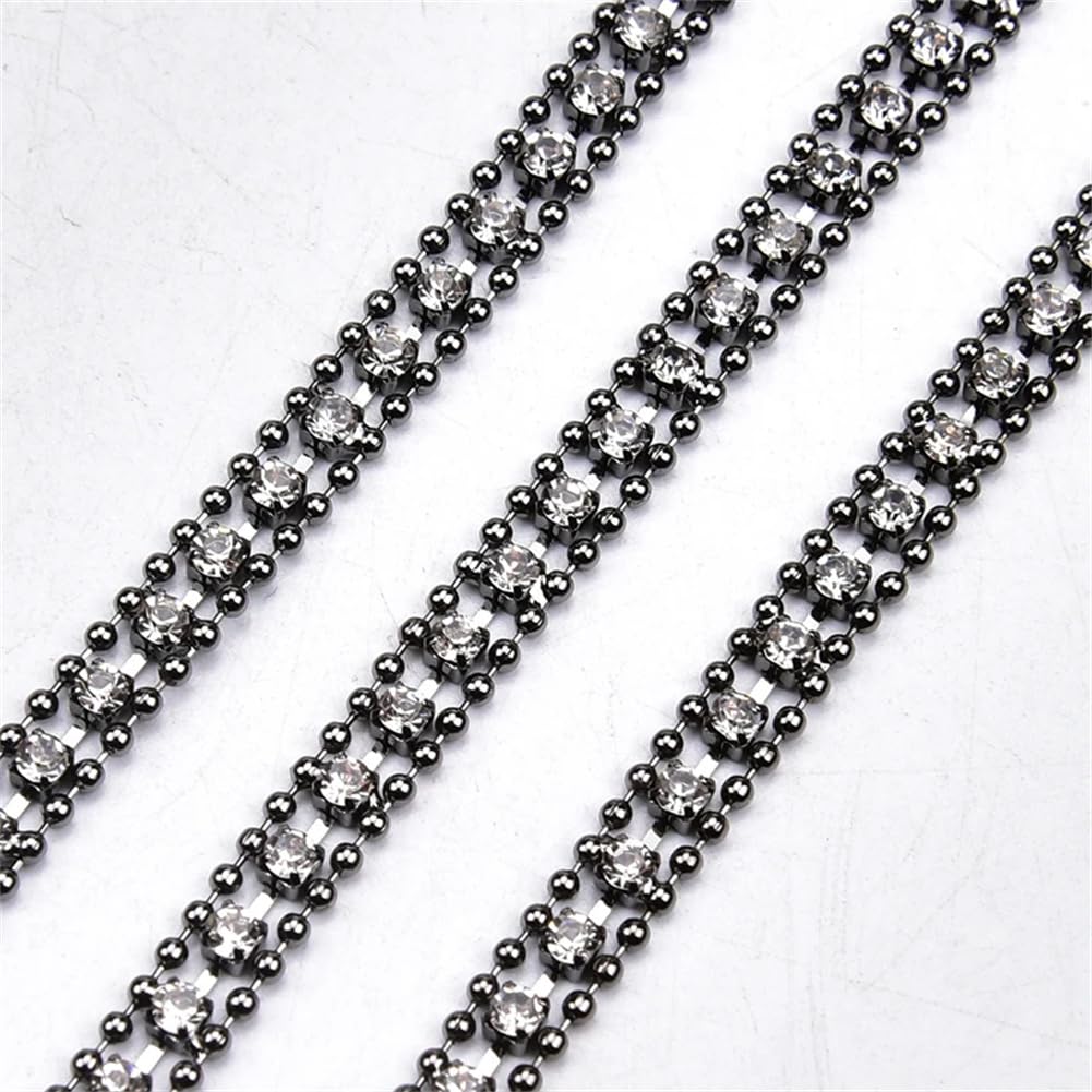 Frędzle z kryształkami, Ozdobne frędzle z kryształkami 5 jardów Szklany łańcuszek z kryształkami Aplikacja wielokolorowa 5 mm(Silver Color)