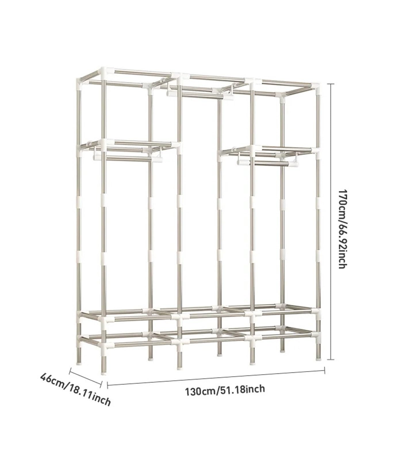 Leinwand-Kleiderschrank Platzsparender Kleiderschrank, tragbarer Kleiderorganizer mit großem Fassungsvermögen, ideal for Zuhause, Wohnheim und Vermietung(130cm Long Gray)