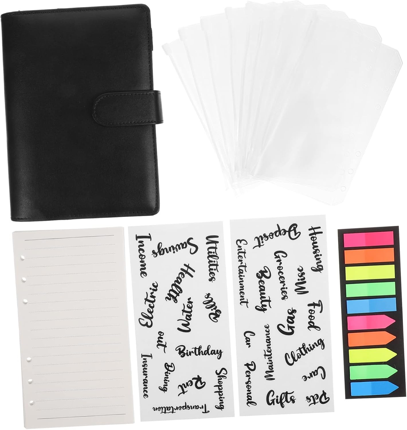 Veemoon 1 Set Multi Function Binder with Cash Envelopes Portable Money Organizer for PU Notebook for Expense Tracking and Cash Management for Home School and Travel
