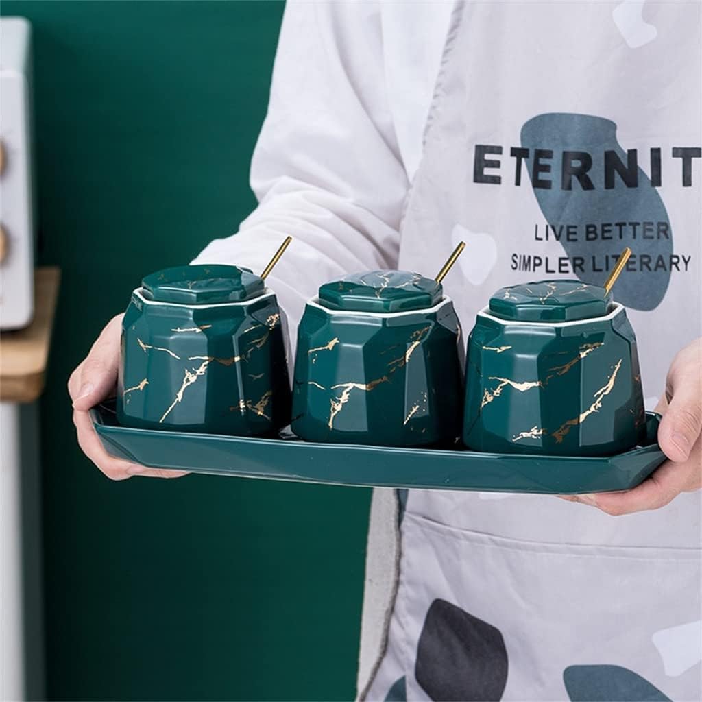 Seasoning jar Seasoning Jar Set Combination Ceramic Spice Storage Container Kitchen Tool Seasoning Box Three-Piece Set (Color : A, Size