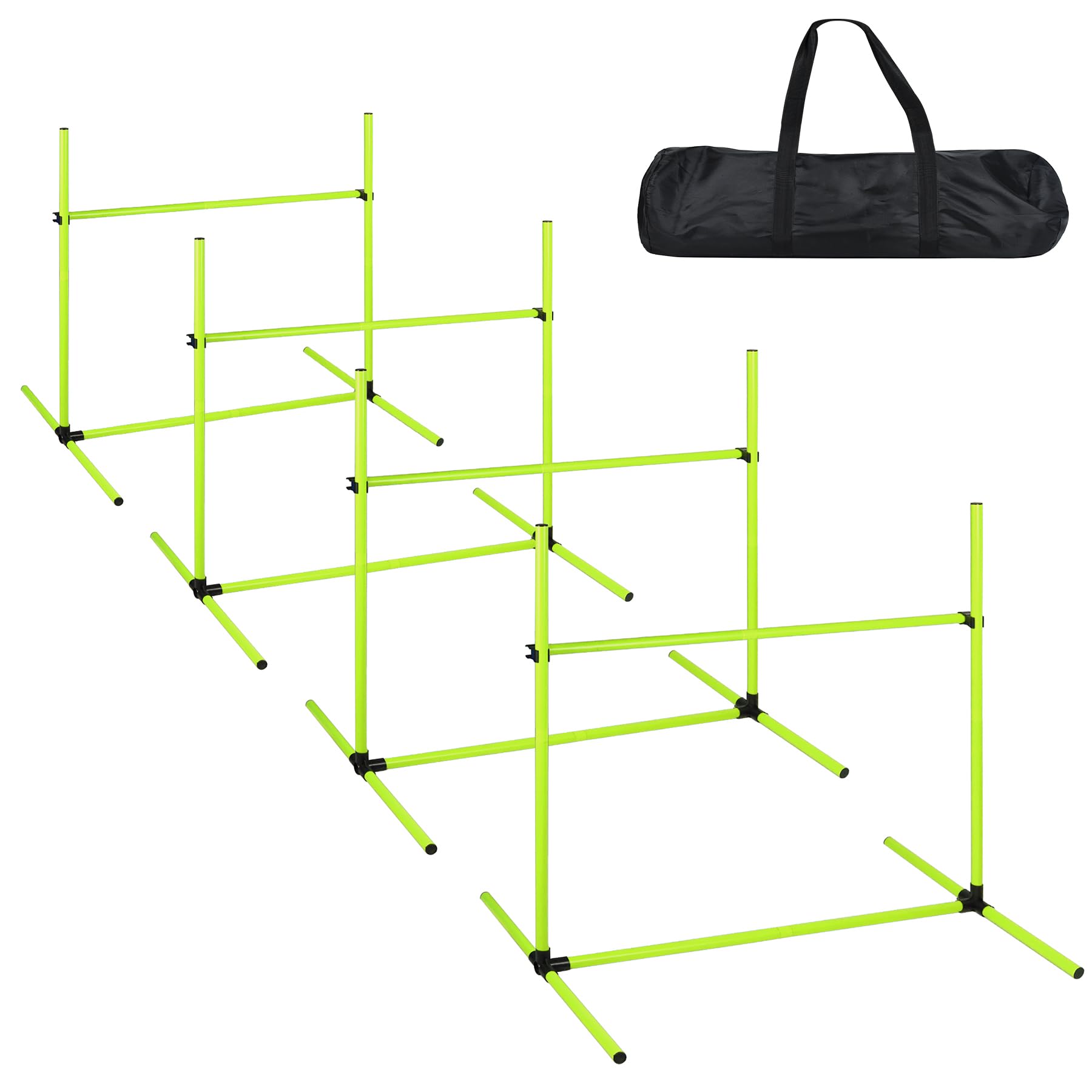 Agility Set Hunde Ausrüstungs 4 x Hürden Höhenverstellbar, Agility Hürdenset Slalomstangen mit Tragetasche, Haustier Agility Trainingsgeräten Hunde Training Set, 104 x 70 x 101 cm, Grün