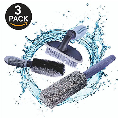 AutoEC Car Wheel Cleaner Brush Kit, 1 Steel Wire Flocking Wheel Cleaning Brush