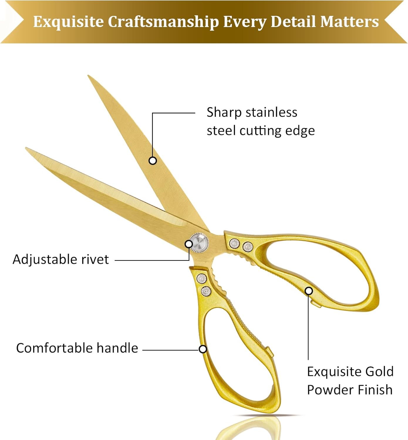 Large Ribbon Cutting Scissors,Heavy duty gold stainless steel scissors,With scissors and a pair of white gloves,Suitable for Ribbon-Cutting,Office,Home,and Crafts, Right/Left Handed (10.83 inches)