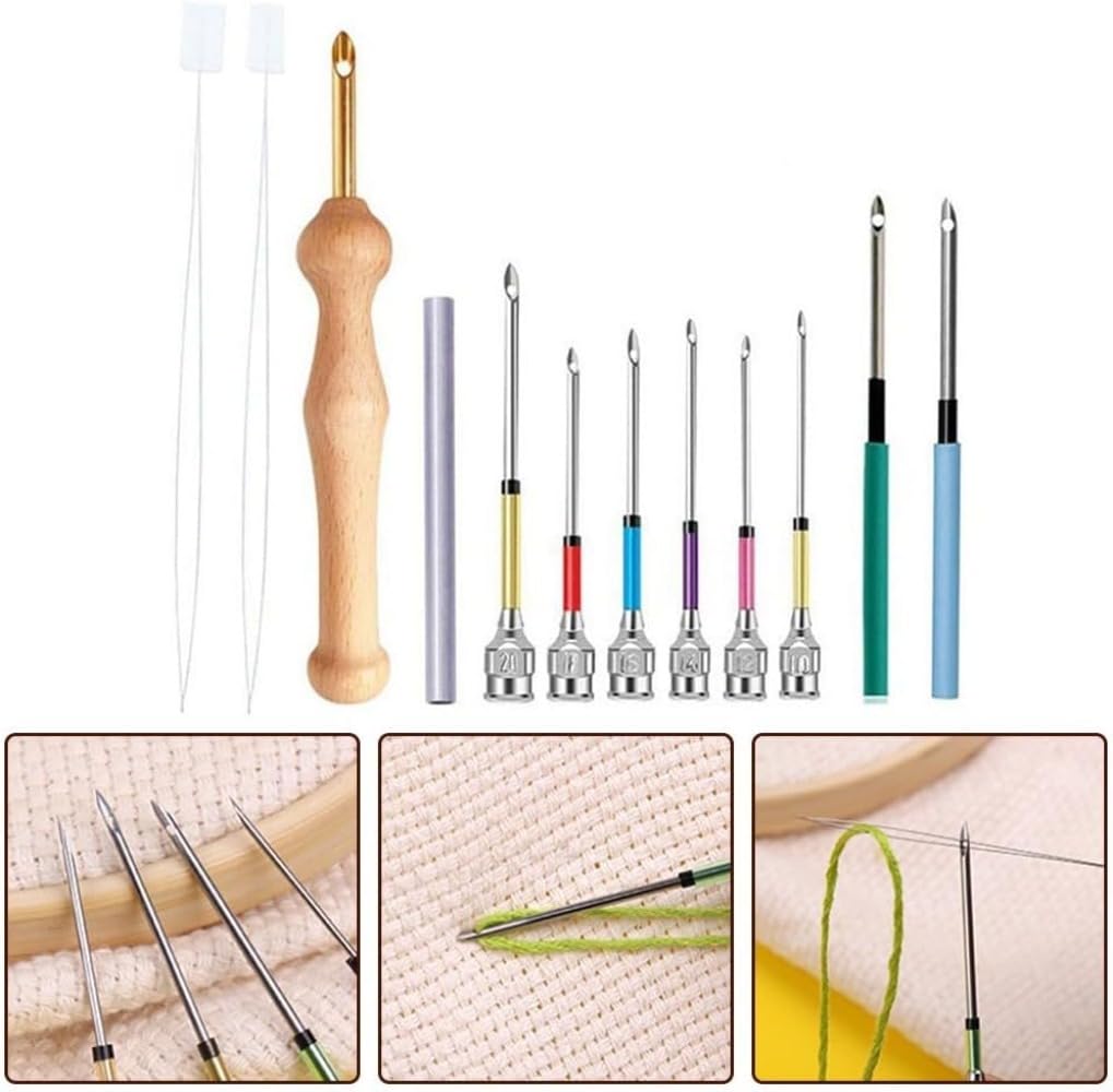 Juego de agujas de bordar, diseño ergonómico, fabricado en aleación y madera con cómodo mango de madera para tejer, tejer, bordar, coser