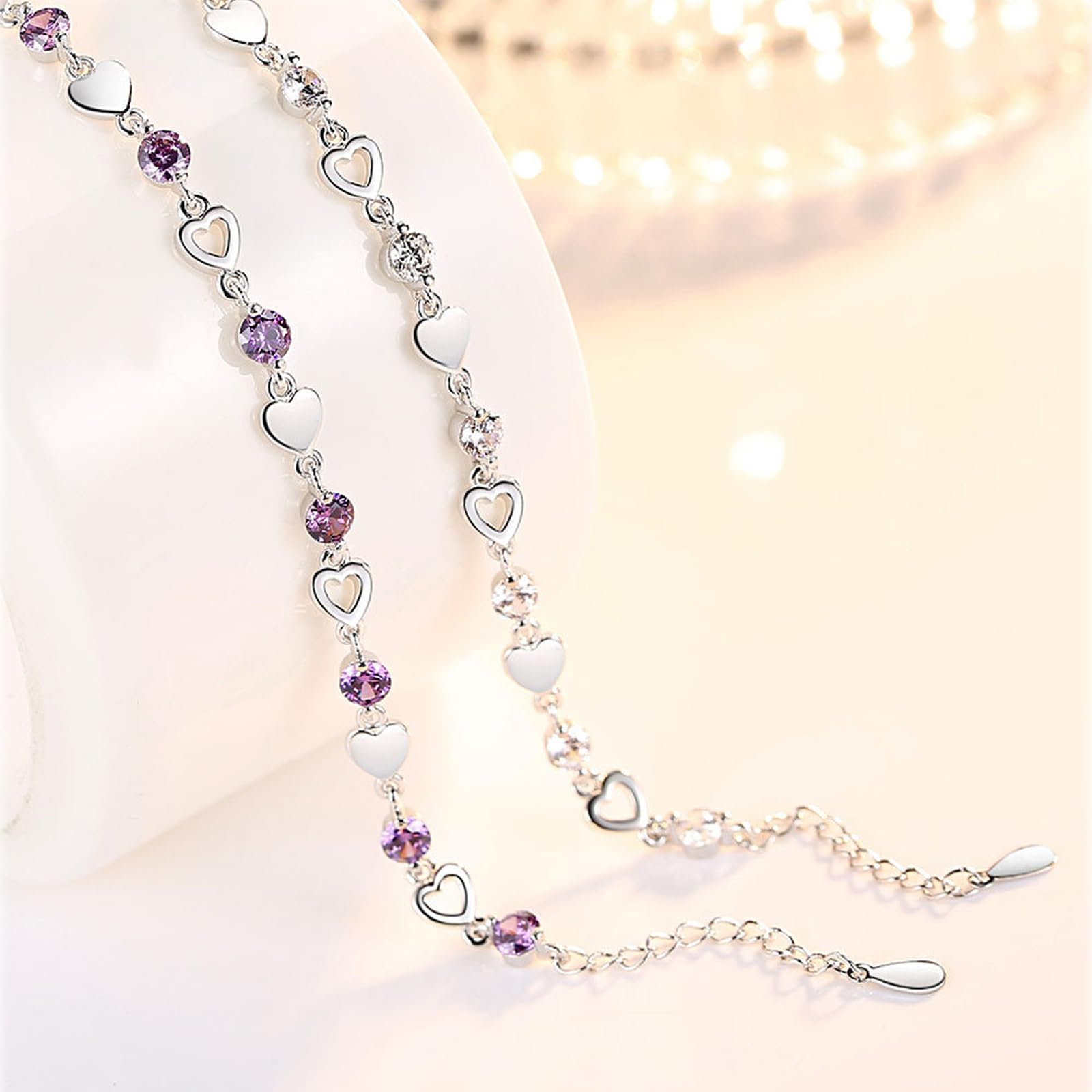 Braccialetto Donna del Cuore per Le Donne Gioielli Regolabili Carino Minimalista Regalo Trendy Fashion Accessory-Bianco