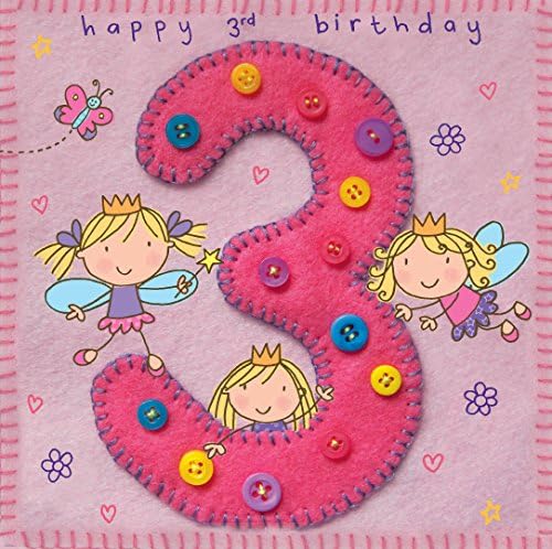 Twizler 3rd Birthday Card Girl with Fairies – Age 3 Birthday Card –Girls Birthday Card Age 3 –Happy Birthday Card 3 Year Old Girl -Childrens Birthday Cards – Happy Birthday Card Girl – Card Age 3 Girl