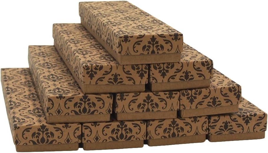 CuteBox Kraft Damask Cotton Filled Boxes 100pcs (3 1/4" x 2 1/4" x 1") for Jewelry, Retail, Merchandise, Party Favors, Gift Boxes, Handmade, Homemade, Arts and Crafts