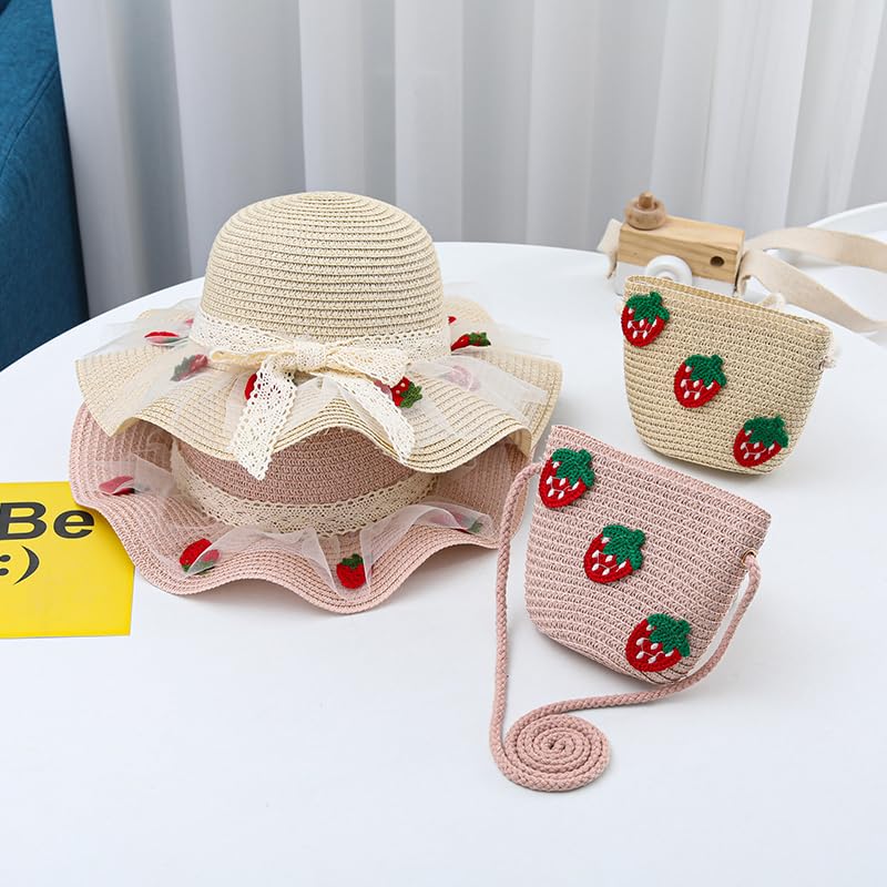 Strawberry Straw Hat for Women Teens with Strawberry Tote Bag Lolita Crochet Bucket Hat Outdoor3