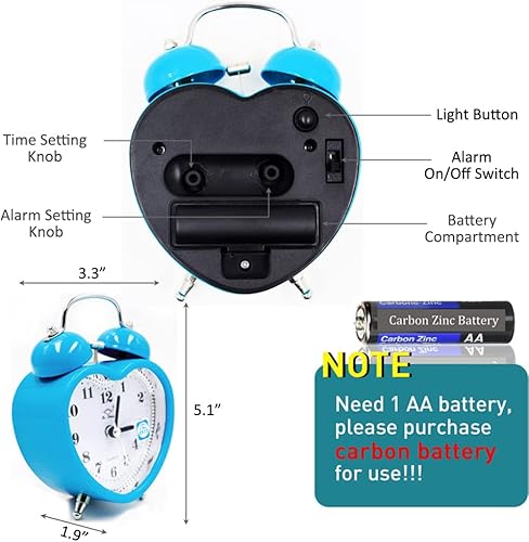 Miniatura 6 de SHISEDECO Reloj despertador silencioso de cuarzo analógico de 3 pulgadas, funciona con pilas, para niños, personas mayores, durmientes pesados,