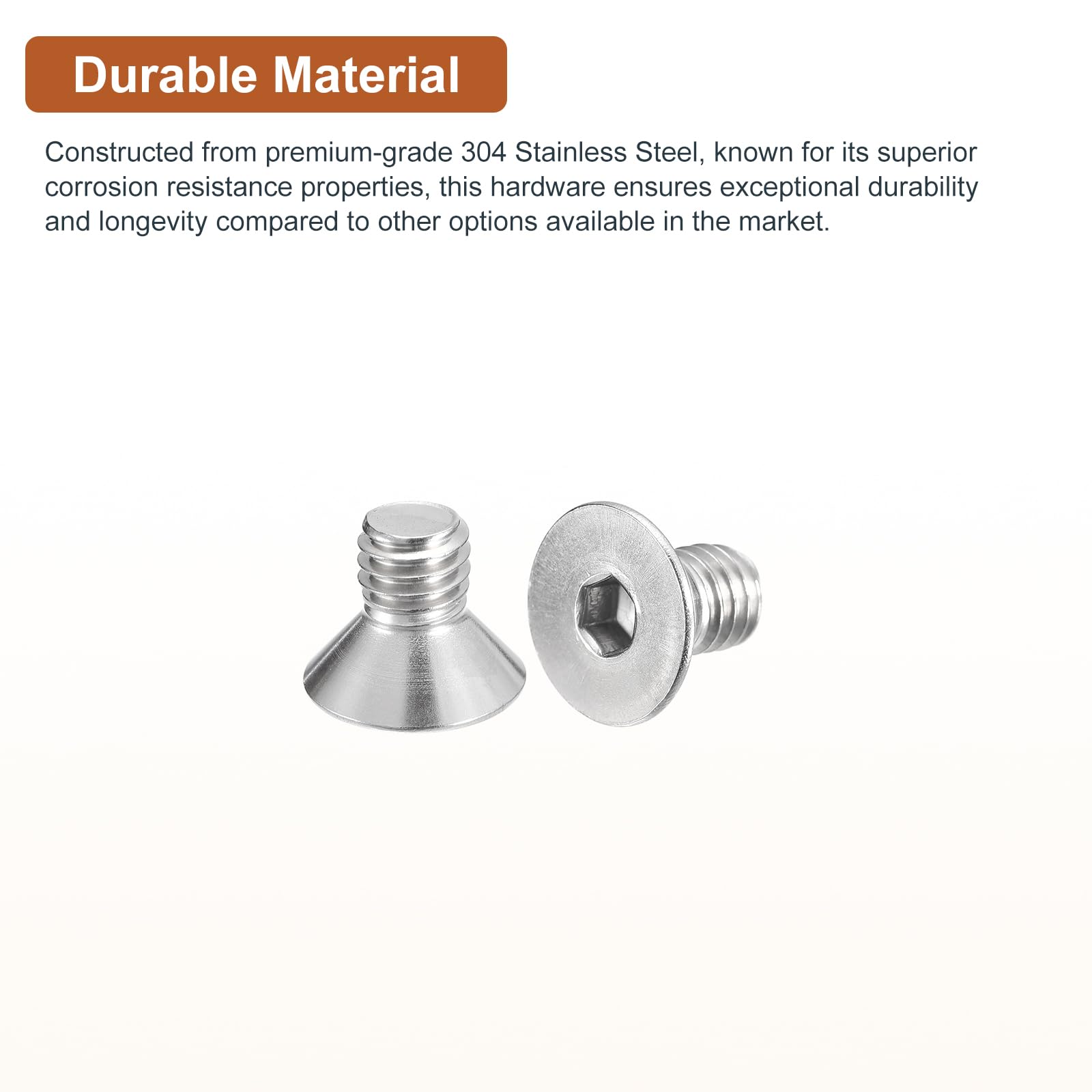 DTGN 3/8-16 x 5/8" Flat Head Socket Cap Screws, 10 Pack 304 Stainless Steel Hex Socket Flat Head Screws, Full Thread, Countersunk Bolts - Image 3