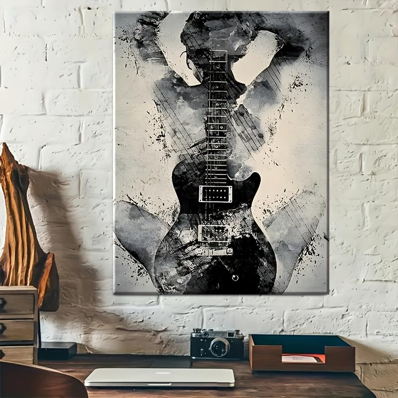 LYBCEOUG Decorazione murale con chitarra rock, stampa astratta su tela, poster su tela, decorazione per la casa (70x90 cm/con cornice)
