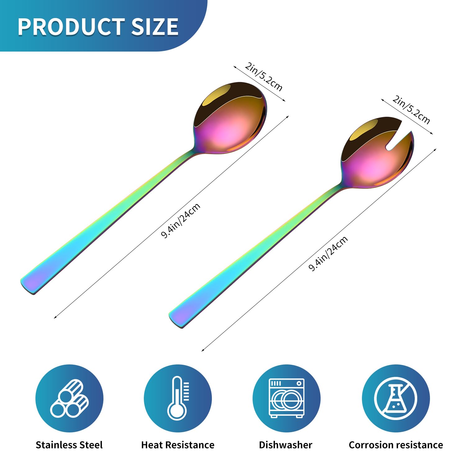 Rainbow Salad Servers - Set of 2 Stainless Steel -2 Rainbow Salad Servers - Set of 2 Stainless Steel -2