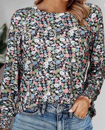 Womens Long Sleeve Tunic Tops Fall Fashion Loose Fit Dressy Tops Pleated Front Crewneck Shirts Business Casual Cute Tee3