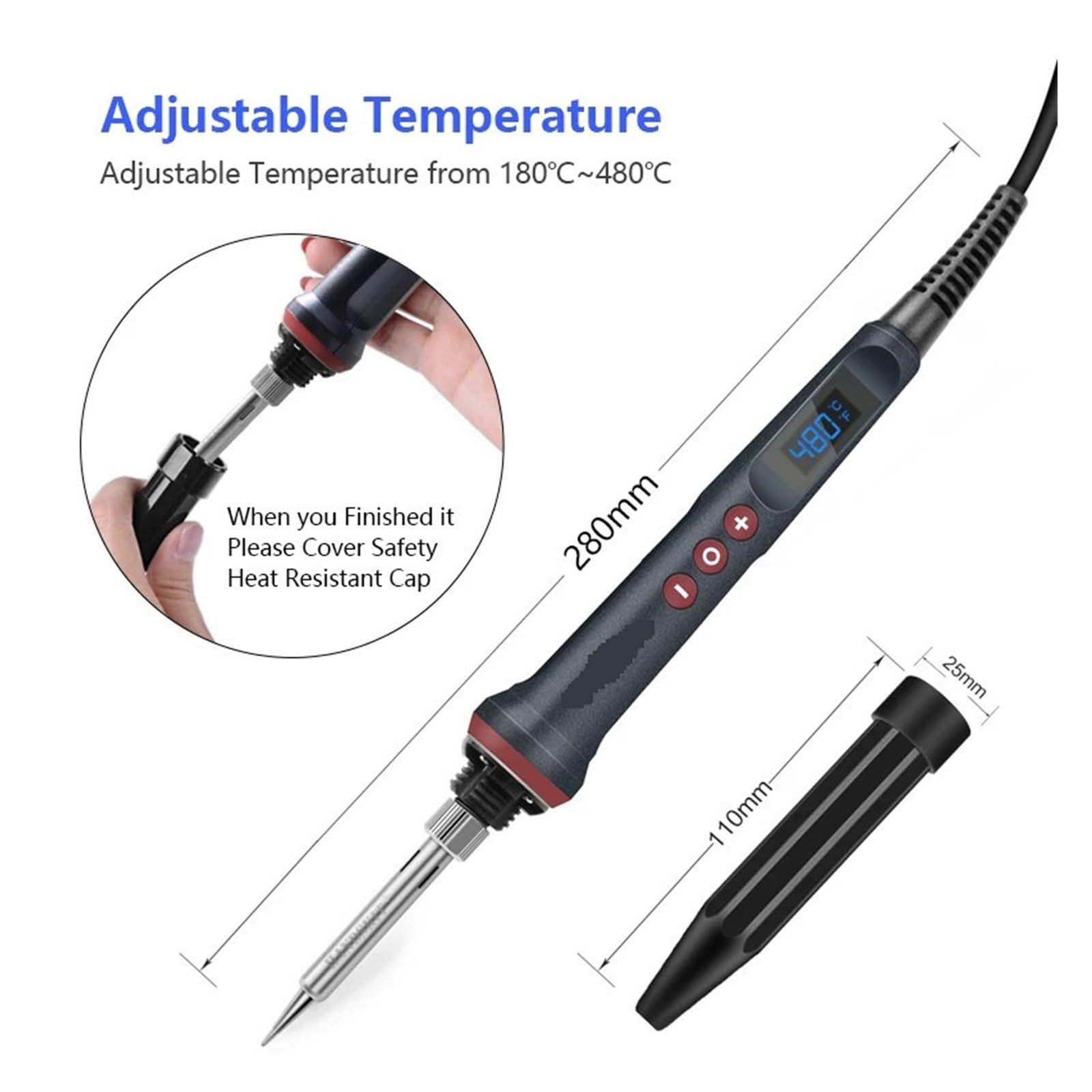 Soldador Portátil De 90/100/200 W Con Ajuste Temperatura Digital, Suspensión Automática, Calefacción Cerámica Interna Térmica, Herramientas Soldadura Electrónicas Calentamiento Preciso(100W Kit)