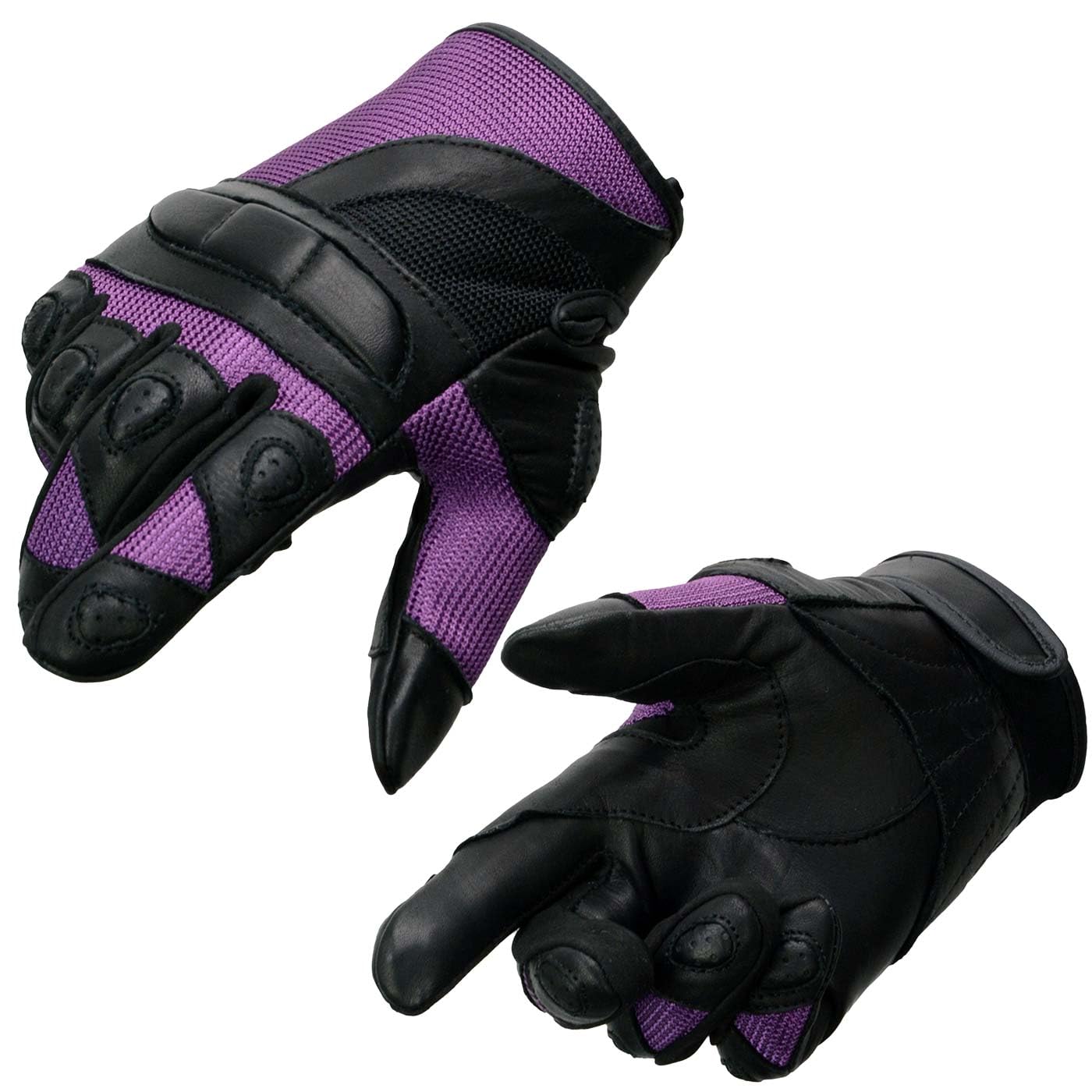 Milwaukee Leather SH802 Women's Black and Purple Leather with Mesh Combo Racing Gloves - X-Large
