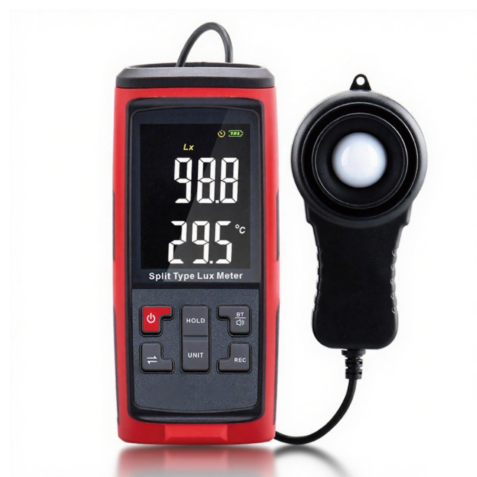 LuxmèTre NuméRique, Mesureur De LumièRe PhotomèTre D'éClairement avec Capteur Rotatif à 270 DegréS, 0-200,000 Lux Luxmetre Mesureur De TempéRature Ambiante Mètre d'intensité Lumineuse