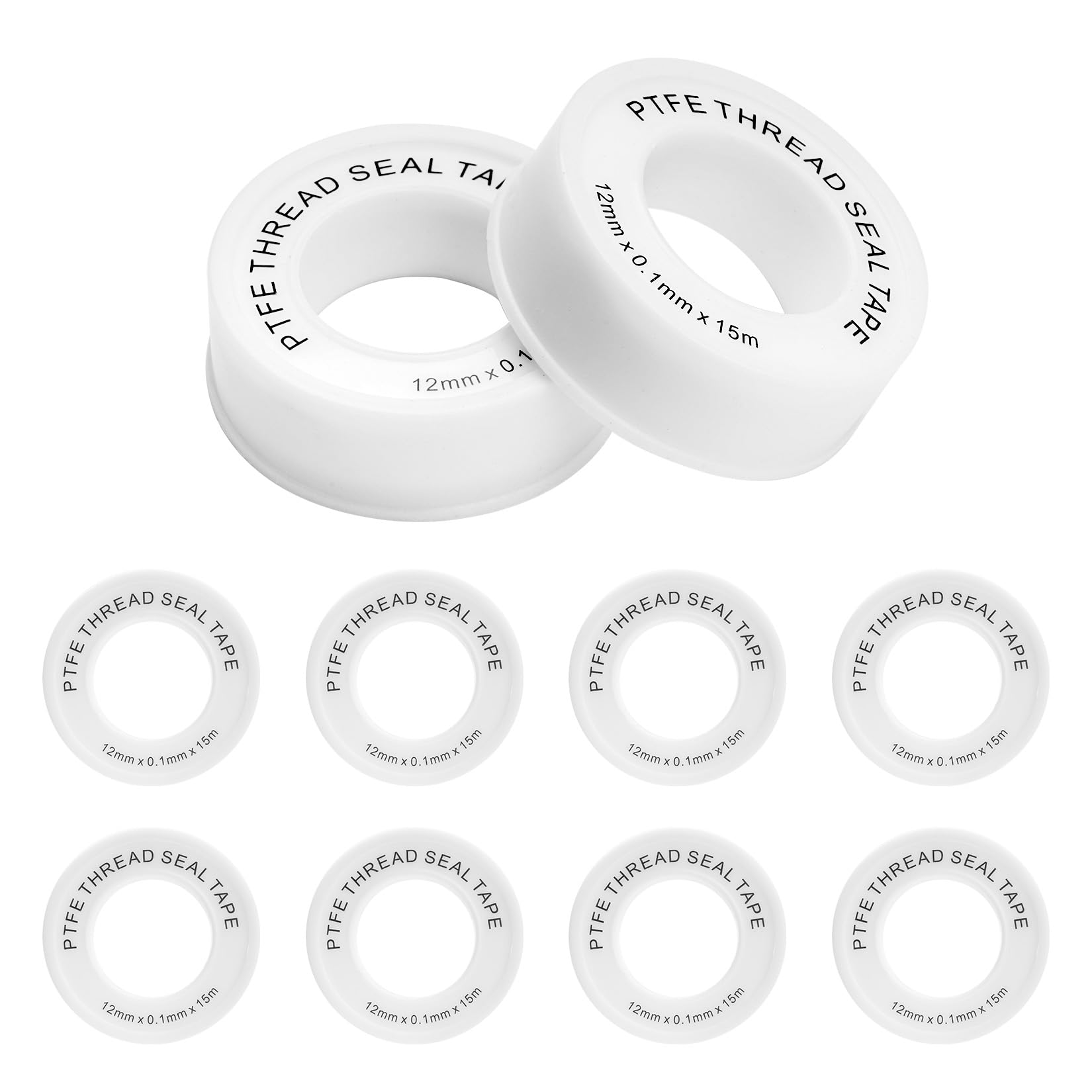 10 Pcs Cinta Teflon Fontaneria, 12 mm x 15 m Cinta de teflón para sellar roscas, Cintas de sellado PTFE autoadhesiva para gas y fontanería, grifos, agua, tuberías, duchas y sistemas de calefacción
