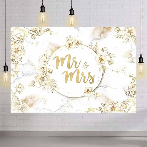 Miniatura 4 de MEHOFOND Telón de fondo abstracto de señor y señora de 8 x 6 pies, arte floral de mármol dorado con líneas de purpurina, textura de fondo para