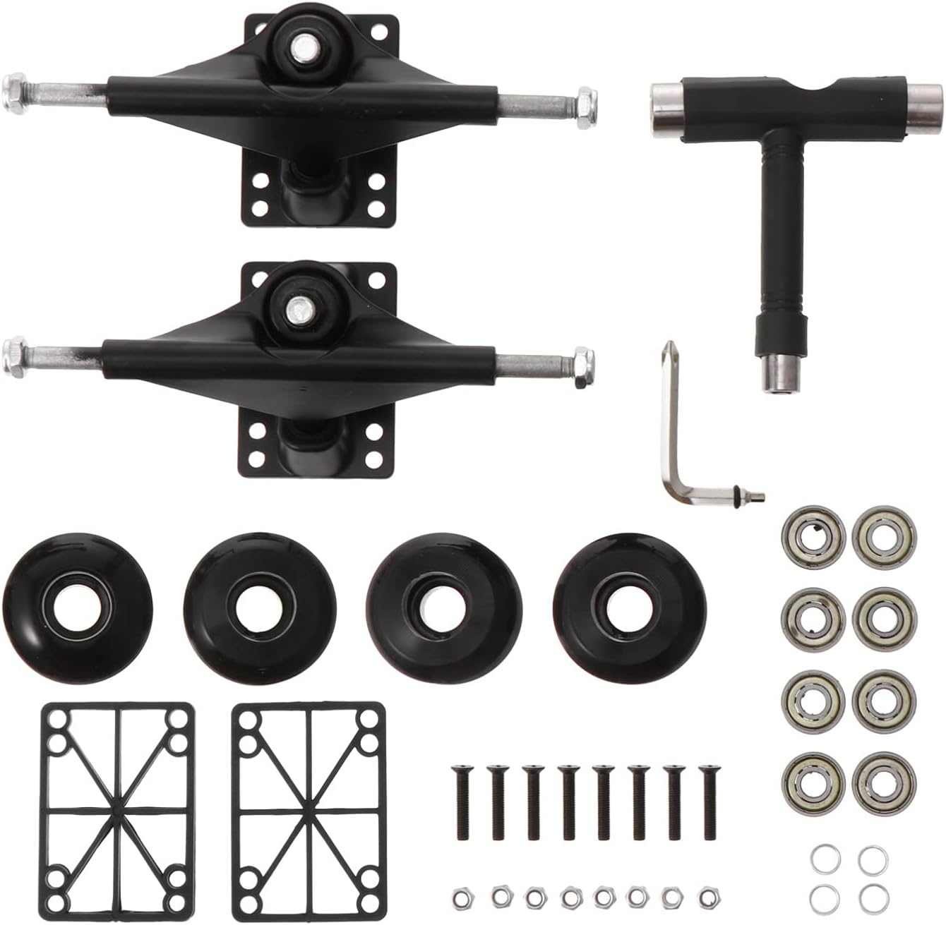 Happyyami 1set Double Tilt Skateboard Bridge Kit Sturdy Pu Wheels Bearings Bracket for All Skateboard Types Random Style