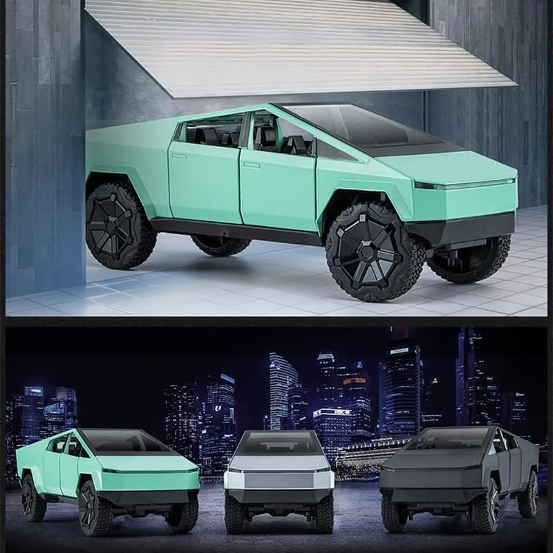 Image of Model 1:24 Big Tesla Cybertruck Model Alloy Metal Pull Back Die-cast Car Openable Doors with Sound and Light Vehicle Car Toy for Kids - Multicolor