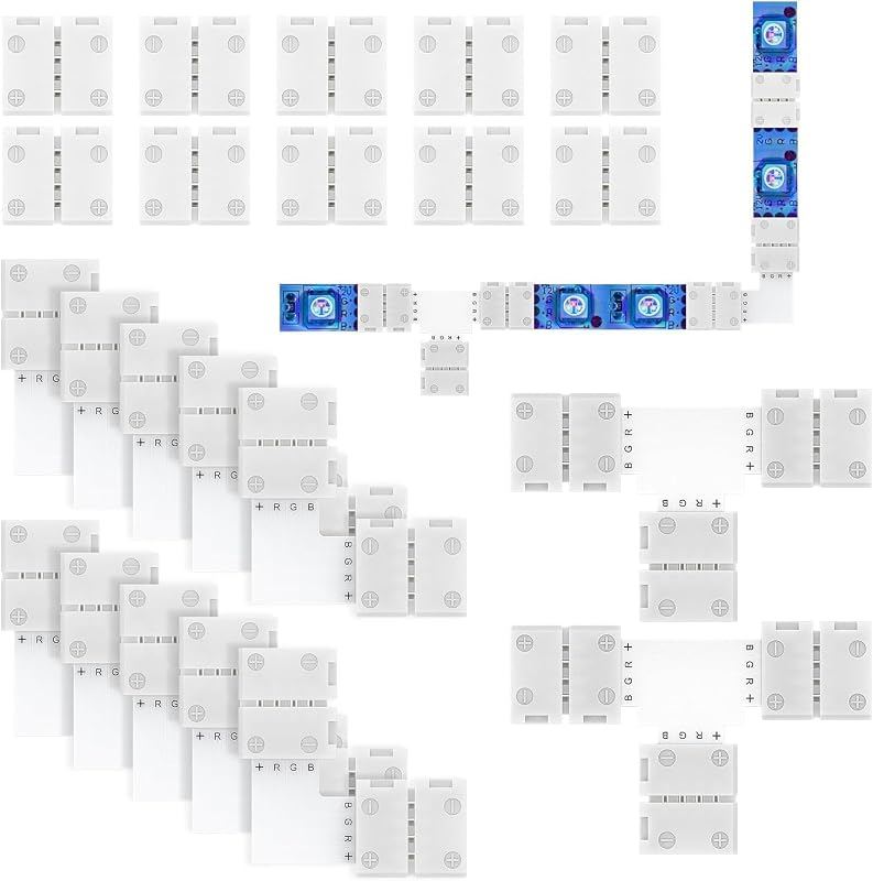 Set conectori bandă LED REDTRON, 22 buc, 4 pini, 10 mm, fără lipire, pentru RGB SMD 5050 3528, conectori în formă de L și T