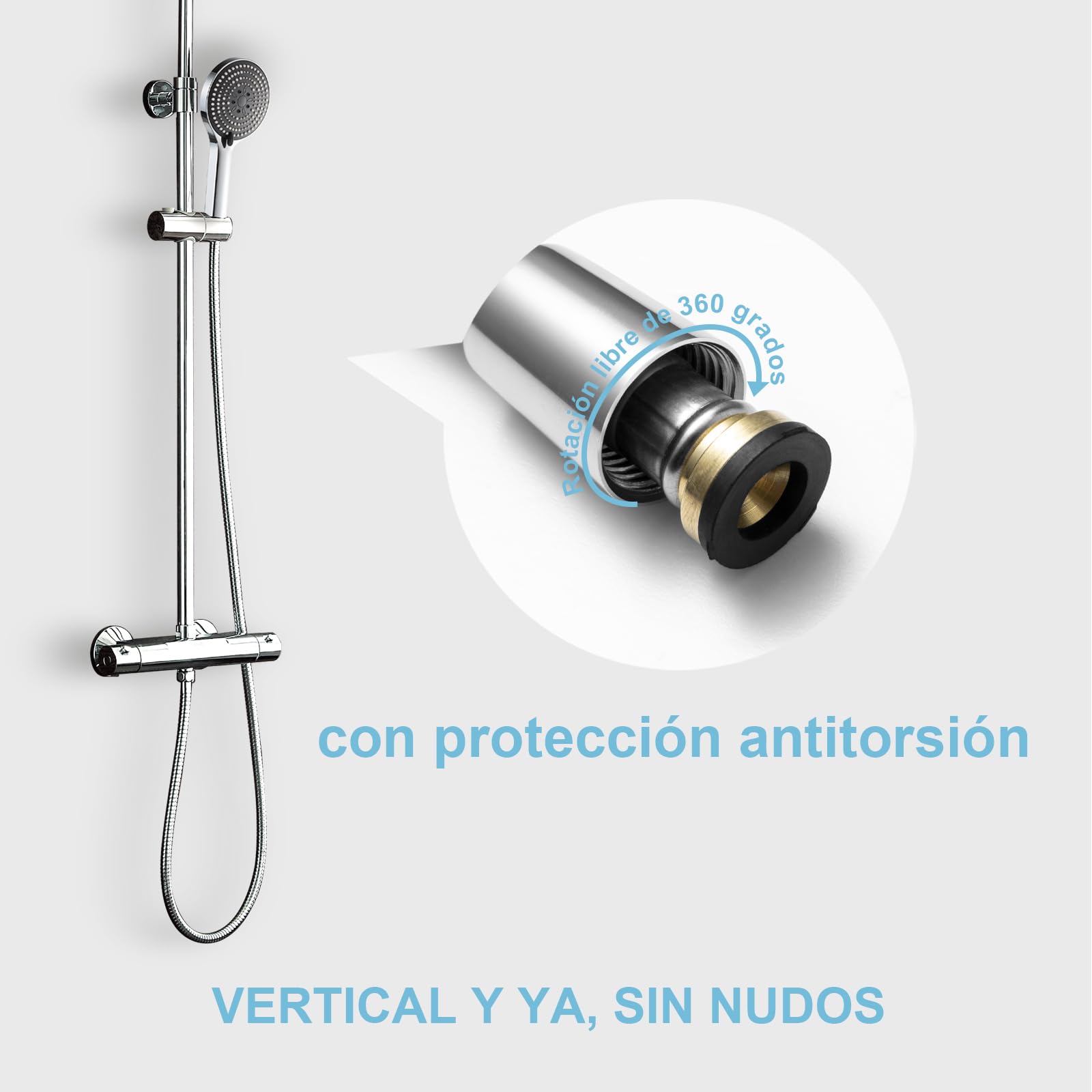 OFFO Manguera Ducha 2 m, con Protección Antitorsión, Flexo Ducha Grande de 11 mm de Diámetro, Manguera de Ducha de Repuesto de Acero Inoxidable, Universal, Cromo