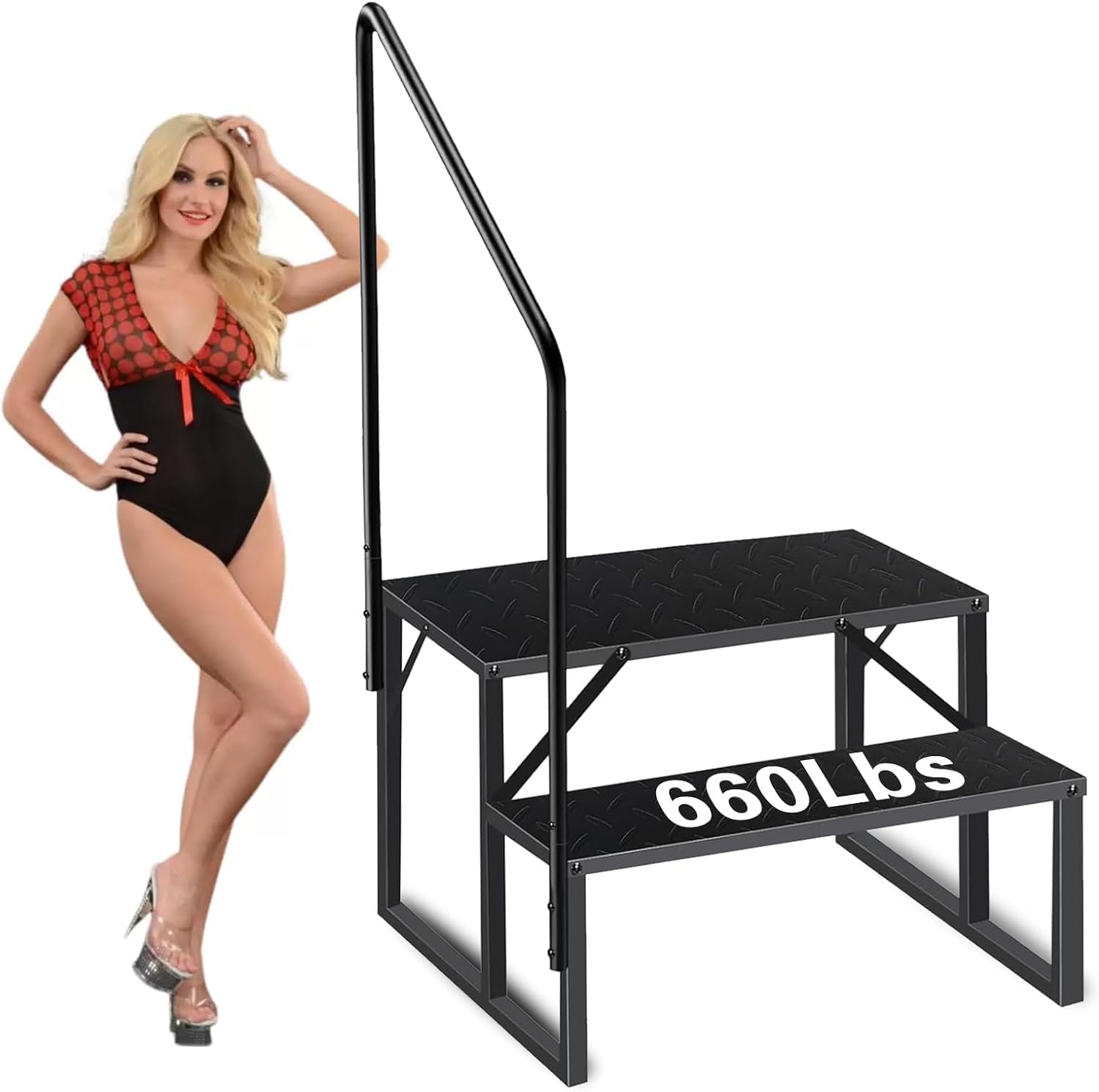 6 Step Heavy Duty Pool Ladder for Above-Ground Pools, RV Steps with Handrail, Anti-Slip Hot Tub Steps, Portable and Detachable Camper Step Stool for Spa, Mobile Home