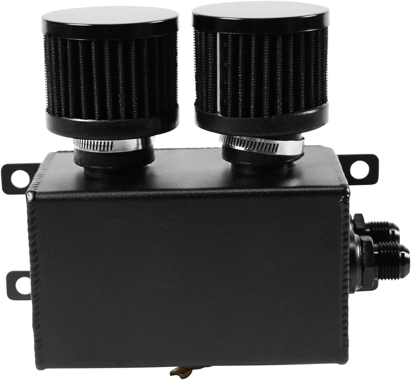 Universal Aluminum AN10 1.2L Twin Baffle Dual Filter Engine Oil Catch Can Tank With 2 Air Filters Oil Catch Reservoir Tank Can Breather Kit Black