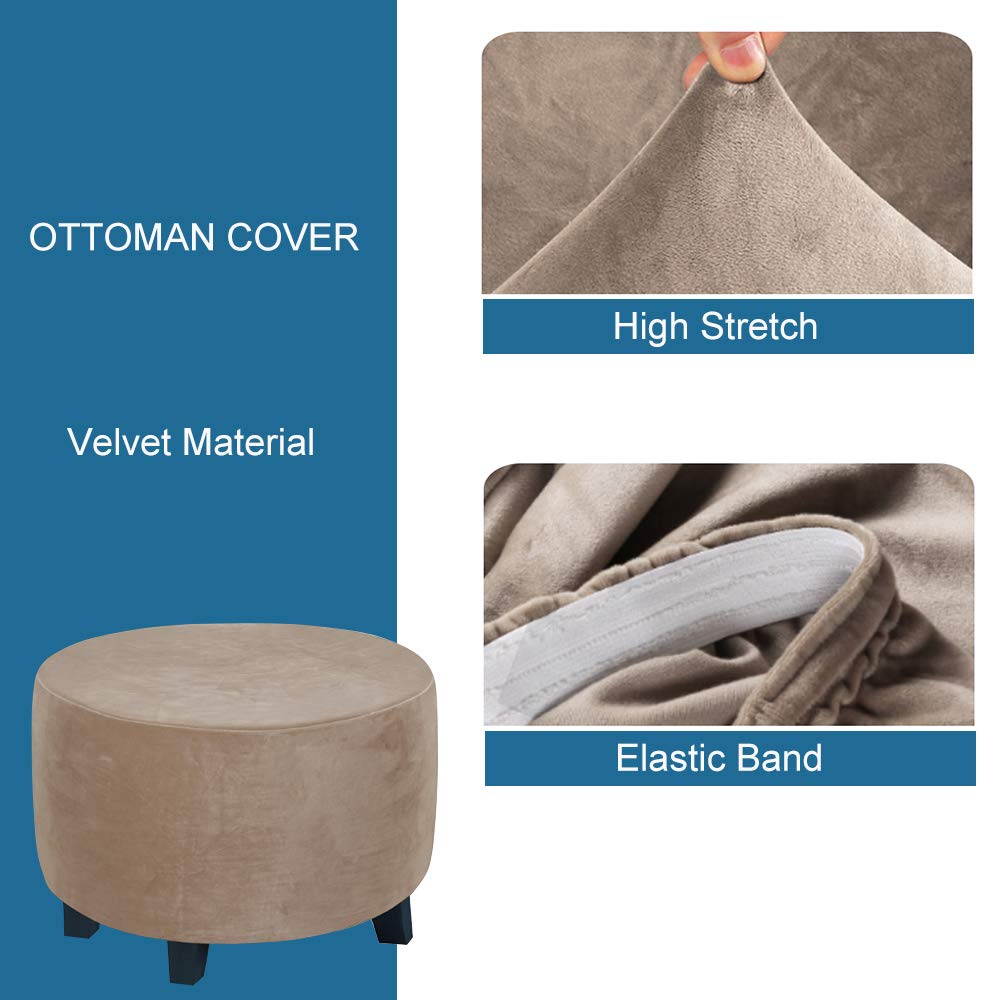 Meigeh Ottoman Slipcovers Round Ottoman Slipcover Pouffe Cover Stool Cover Round pouffe Slipcovers Velvet - Image 3