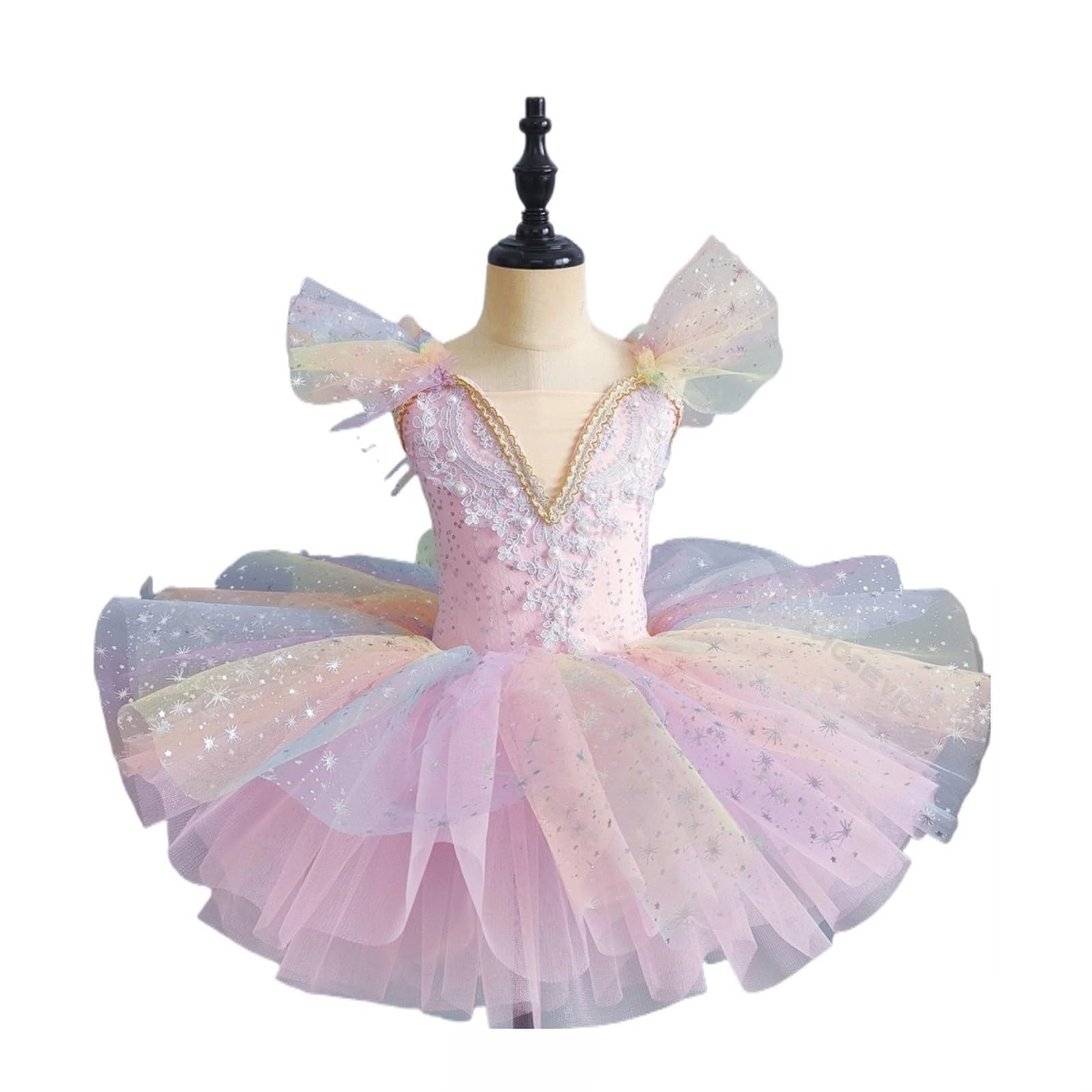 Tutú De Ballet Vestido de Ballet for niñas, Siete Colores, Vestido de Princesa con Lentejuelas, Ropa de Baile tutú de Ballet, Faldas tutú de actuación para NiñAs(Pink,130)