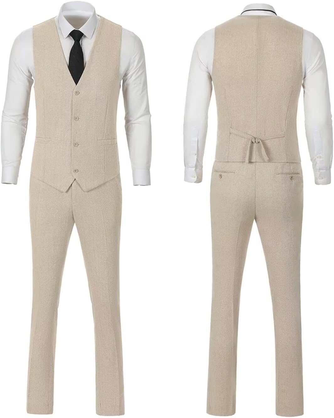 Retro Mens 3 Piece Suit Tweed Herringbone Slim Fit Suits Groomsmen Brown Tuxedos Set Prom Jacket Blazer Vest Pants for Men - Image 6