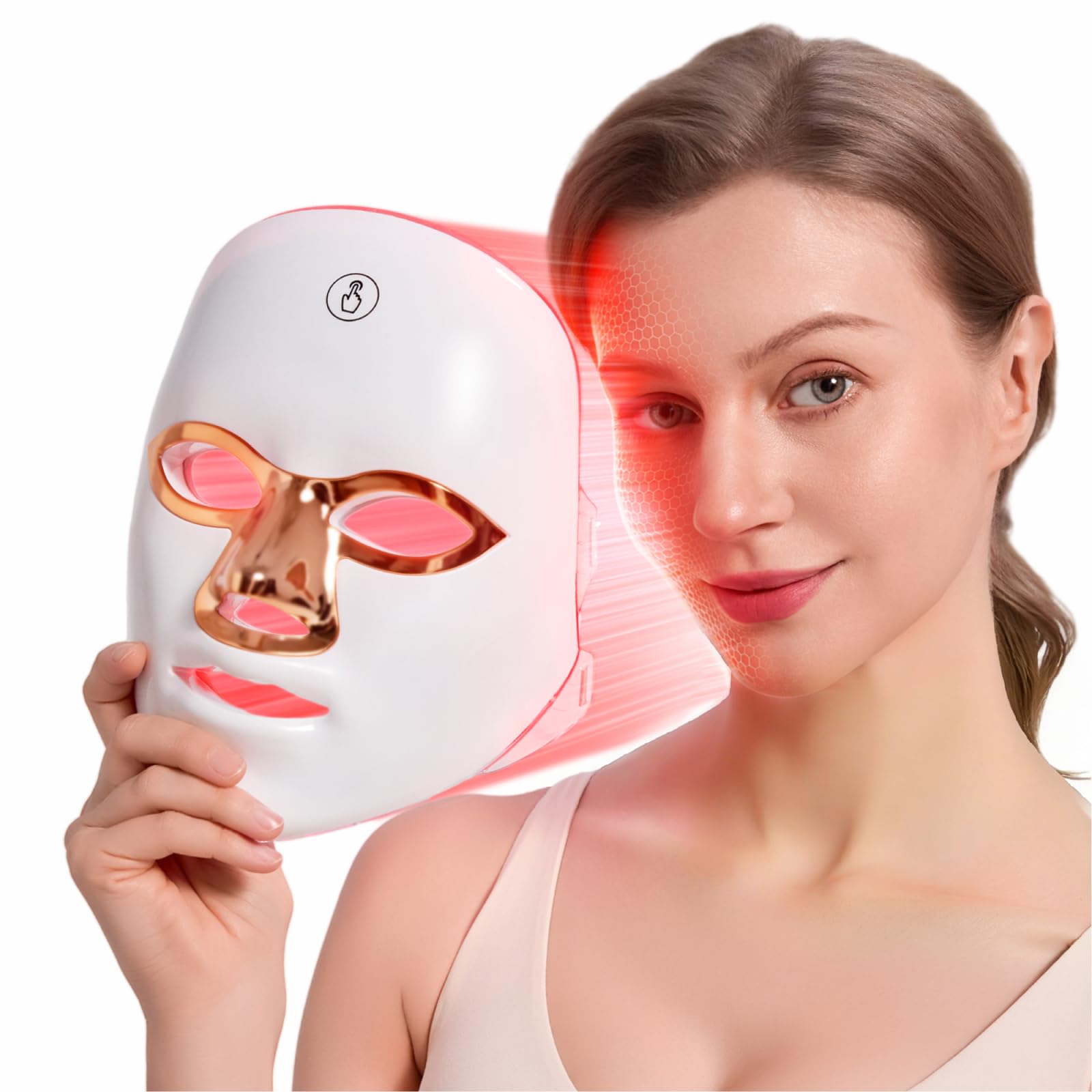 IFAE LED Maske Gesicht, mit Lichtmodi, 7 Farben, kabellos & wiederaufladbar, mit Timer 10, Schönheitsgeschenke für alle Hauttypen（Weiß）